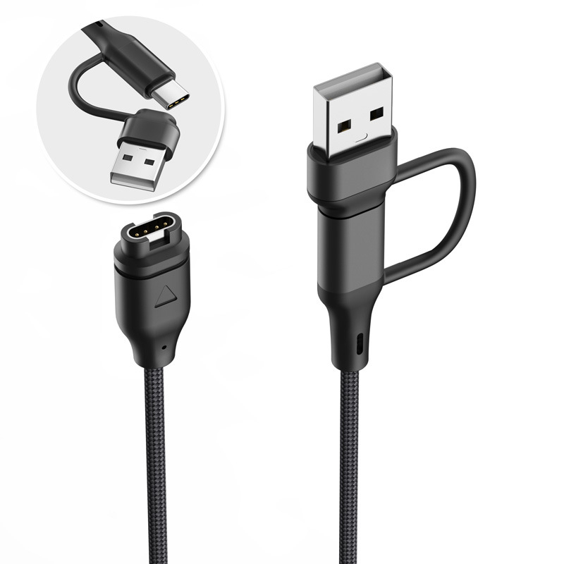 Magnetski 2-u-1 pleteni kabel za podatke i napajanje za Fitbit Versa 4/3 (USB-C) – dodatak za sat, duljina 1 m, boje: crna, srebrna, crvena