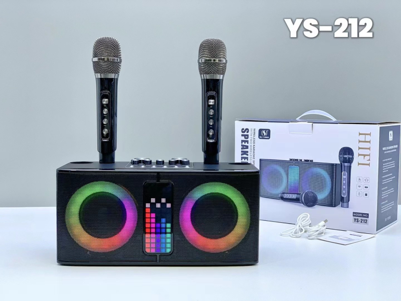 Bežični Bluetooth karaoke zvučnik YS-212 s dva mikrofona, 20W, 100Hz-20kHz, SNR ≥70 dB, ugrađena baterija 2000-4000mAh, LED