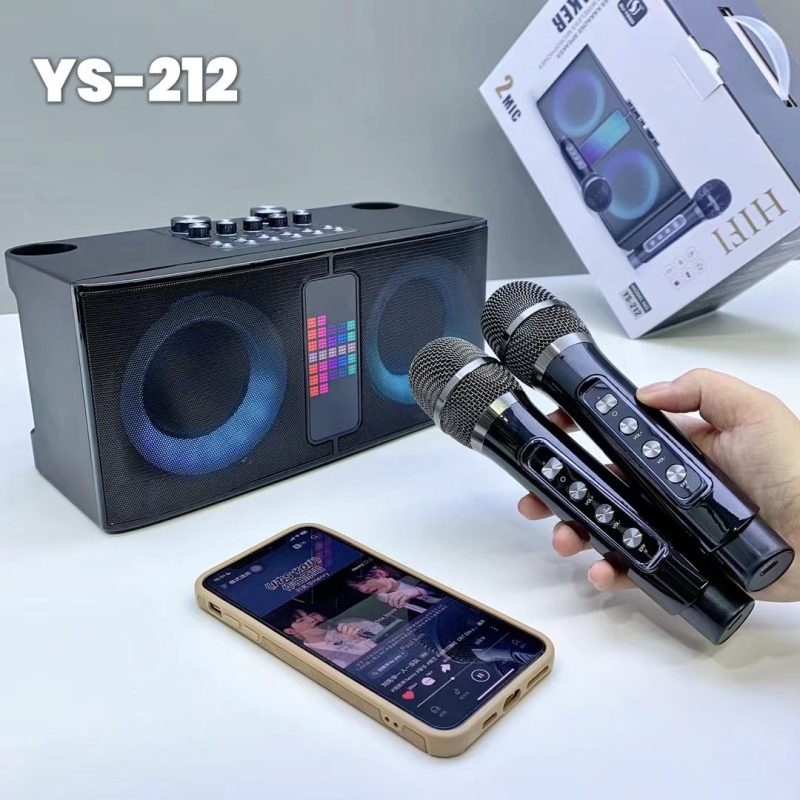 Bežični Bluetooth karaoke zvučnik YS-212 s dva mikrofona, 20W, 100Hz-20kHz, SNR ≥70 dB, ugrađena baterija 2000-4000mAh, LED