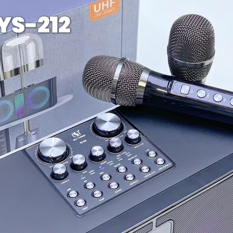 Bežični Bluetooth karaoke zvučnik YS-212 s dva mikrofona, 20W, 100Hz-20kHz, SNR ≥70 dB, ugrađena baterija 2000-4000mAh, LED