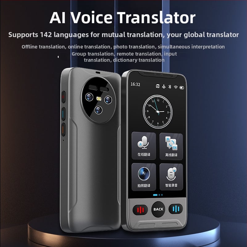 Inteligentný hlasový prekladač s veľkou obrazovkou, Android OS, Bluetooth, dosah 50 m, režimy dotykového ovládania/hlasový/natáčanie fotografií, model T02