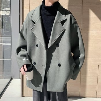 Palton Harajuku stil, cu nasturi dubli, lungime medie, guler sacou, 100% poliester