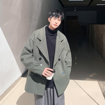 Palton Harajuku stil, cu nasturi dubli, lungime medie, guler sacou, 100% poliester