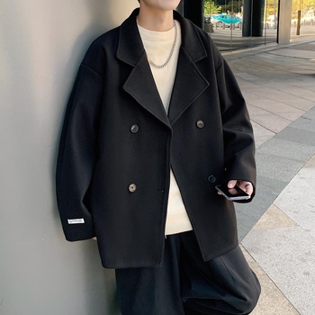 Palton Harajuku stil, cu nasturi dubli, lungime medie, guler sacou, 100% poliester