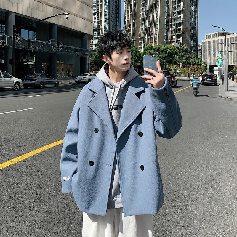 Palton Harajuku stil, cu nasturi dubli, lungime medie, guler sacou, 100% poliester