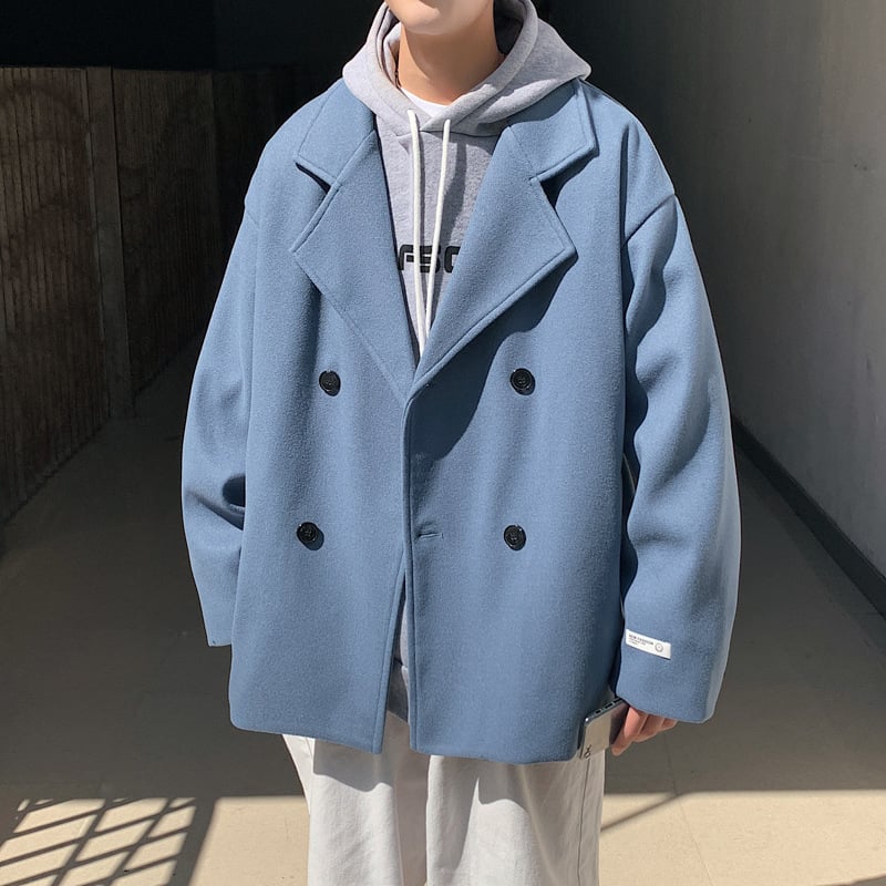 Palton Harajuku stil, cu nasturi dubli, lungime medie, guler sacou, 100% poliester