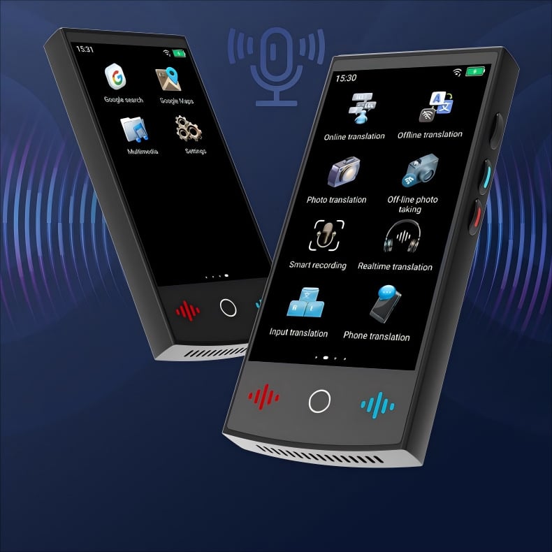 Inteligentný viacjazyčný prekladač s offline prekladom a rozpoznávaním 9 dialektov; Android OS; Bluetooth; bezdrôtový dosah 10 m.