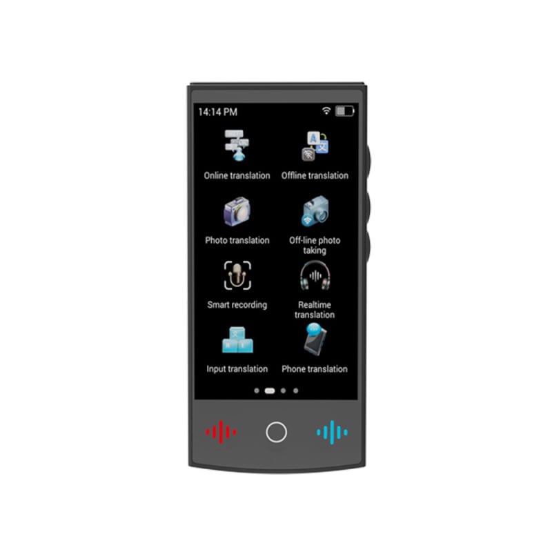Inteligentný viacjazyčný prekladač s offline prekladom a rozpoznávaním 9 dialektov; Android OS; Bluetooth; bezdrôtový dosah 10 m.