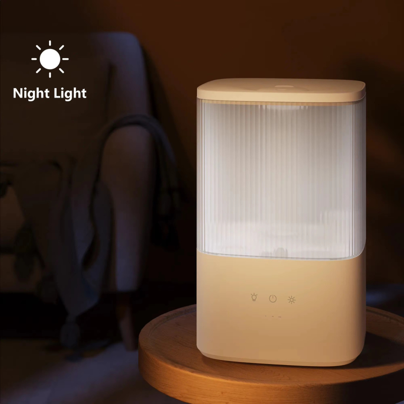 Umidificator casnic compact, certificat KC, cu ceață de purificare a aerului, funcționare silențioasă, oprire automată, 25W, rezervor 2.6–4.0 L, acoperire 21–30 m²