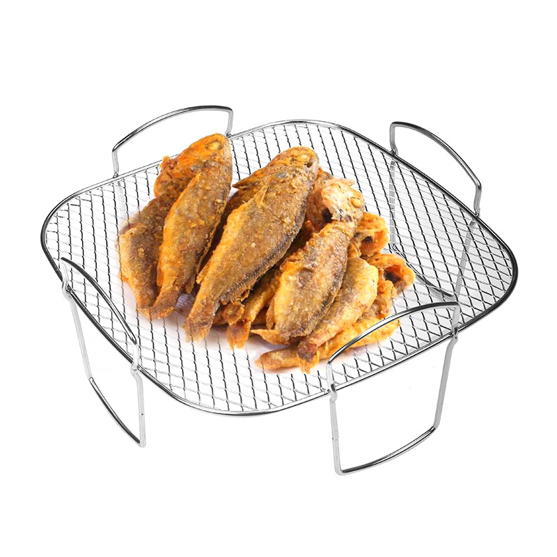 Gril mreža za roštilj za zrak-fryer – dvostruki sloj za ražnjiće, od 304 nehrđajućeg čelika, okruglog oblika, odvojiva i jednostavna za čišćenje, pogodna za tost i parenje