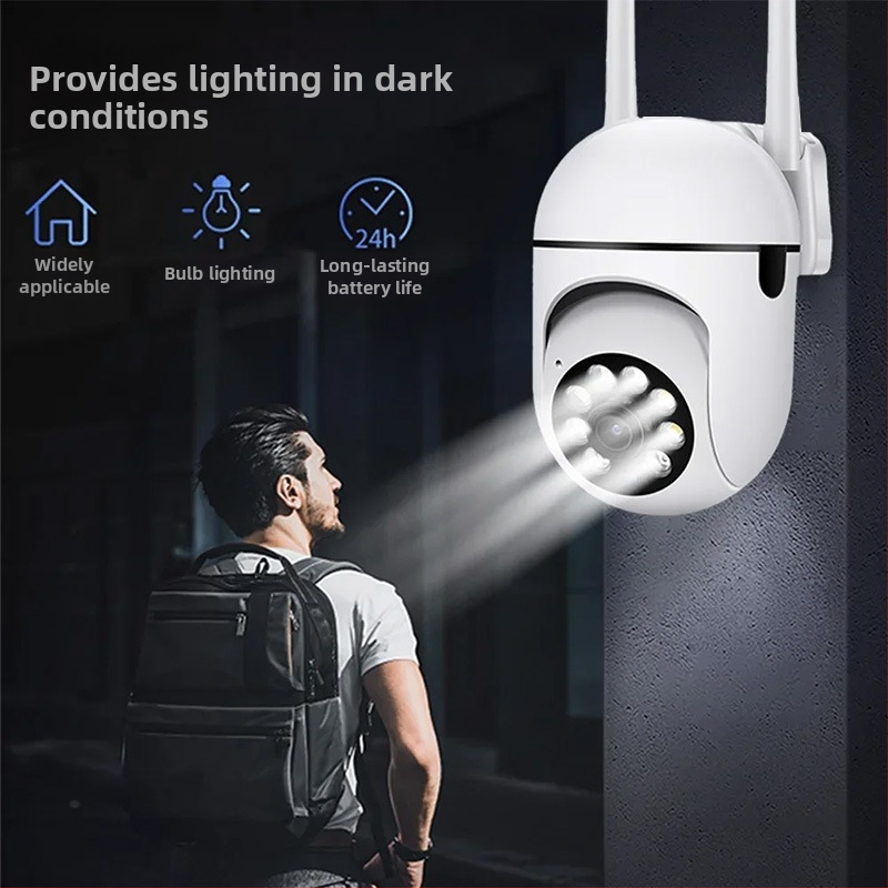 360° vezeték nélküli WiFi biztonsági kamera beltéri és kültéri használatra, 720P éjjellátás, riasztási értesítések, TF kártya foglalat