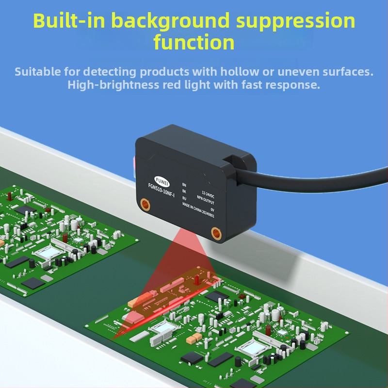 Fotonelektrický spínací senzor FGNS10-10NF-I, séria FGNS10, difúzny odraz, potlačenie pozadia, detekcia výrezu