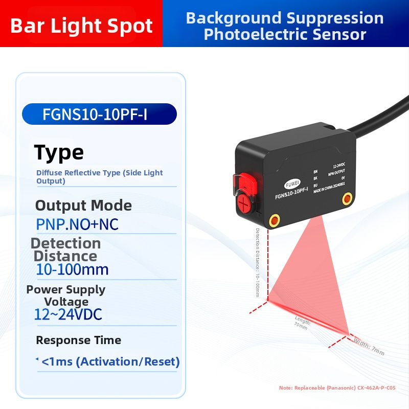 Fotonelektrický spínací senzor FGNS10-10NF-I, séria FGNS10, difúzny odraz, potlačenie pozadia, detekcia výrezu