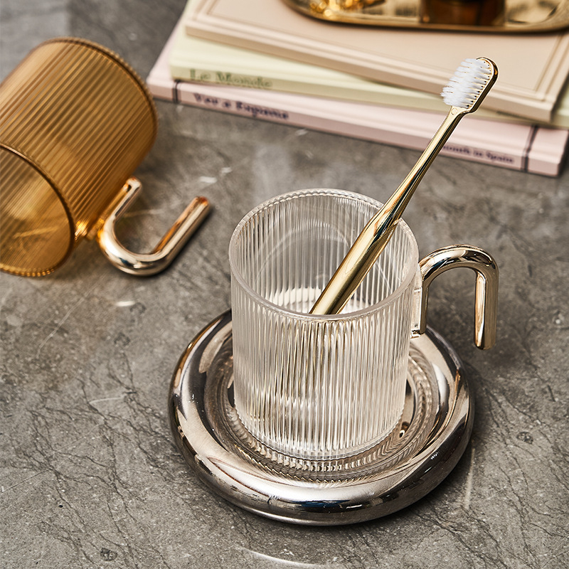 Yiguo márkájú fogkefés és öblítő pohár készlet, PET bevonattal, ideális ajándéknak, testreszabható, egyetlen OPP zacskóban