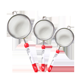 Three functions márkájú porcukor-szita, modellek V309/V310/V311, rozsdamentes acél, kézi használathoz, sütéshez