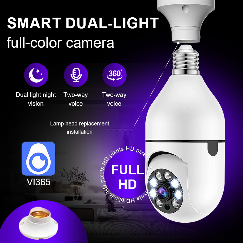 A6 E27 lámpakamera, HD, éjszakai látás, beltéri/kültéri használat, TF-kártya foglalat