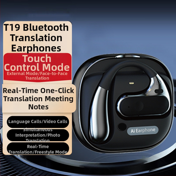 AI inteligentné prekladajúce slúchadlá s Bluetoothom, modelom T19, kompatibilita s iOS/Android, dosah 10 m, hlasový preklad, prehrávanie hudby a prijímanie hovorov