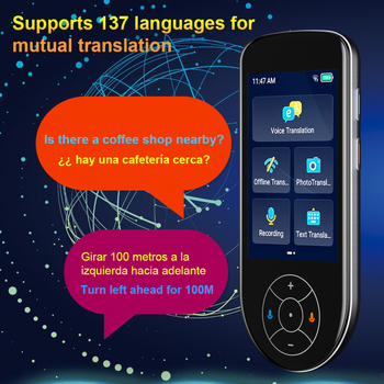 Traducător vocal V600 cu 137 de limbi, ecran, Android, Bluetooth, traducere offline și traducere foto offline