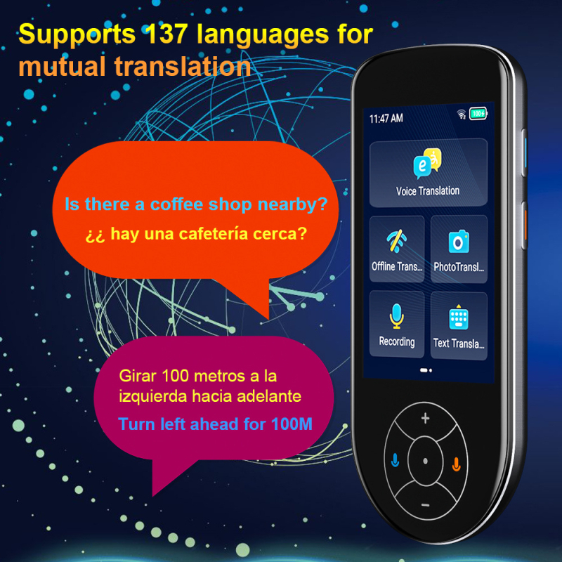 Traducător vocal V600 cu 137 de limbi, ecran, Android, Bluetooth, traducere offline și traducere foto offline