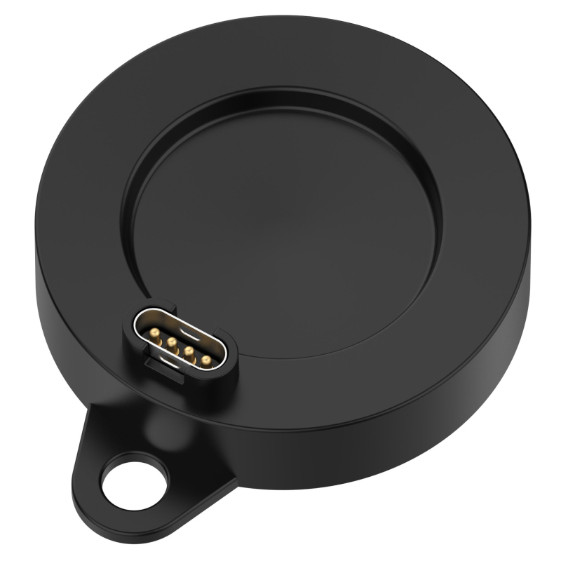 Βάση φόρτισης Garmin με στρογγυλό προσαρμογέα – για Venu X1, Quatix8, Forerunner 570/970; ειδική διεπαφή; συμβατό με ρολόγια Garmin; βάρος συνολικά 27 g (βάση 8,7 g)