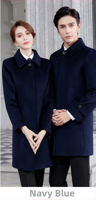Unisex vlnený kabát na zimu – golier, jednofarebná viaza na jeden gombík, stredná dĺžka, obchodný formálny štýl