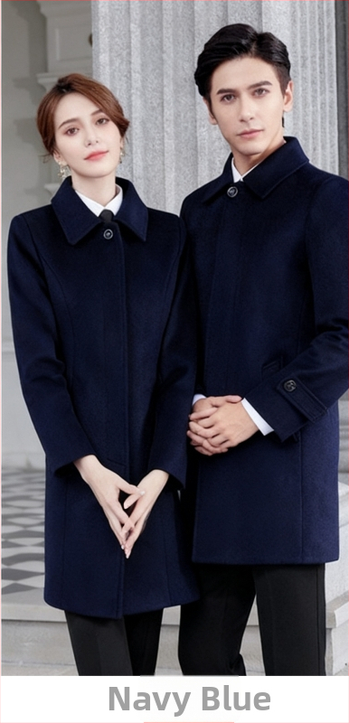 Unisex vlnený kabát na zimu – golier, jednofarebná viaza na jeden gombík, stredná dĺžka, obchodný formálny štýl