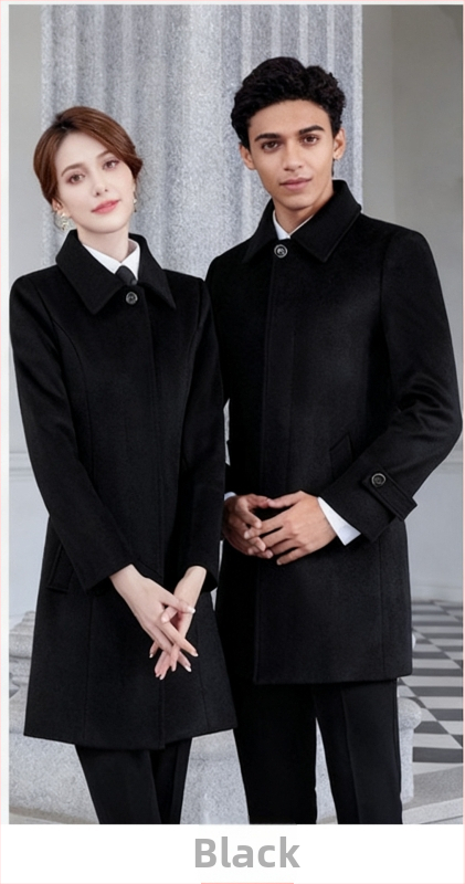 Unisex vlnený kabát na zimu – golier, jednofarebná viaza na jeden gombík, stredná dĺžka, obchodný formálny štýl