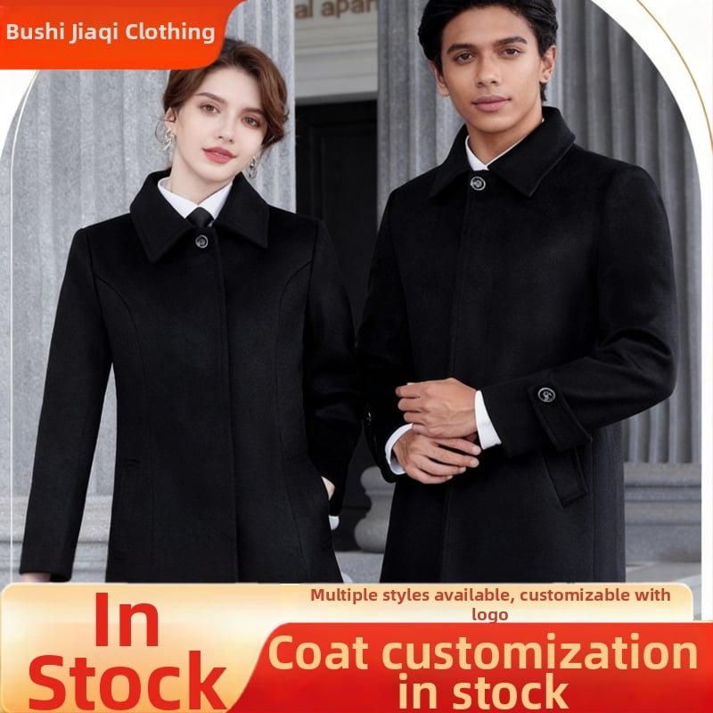 Unisex vlnený kabát na zimu – golier, jednofarebná viaza na jeden gombík, stredná dĺžka, obchodný formálny štýl