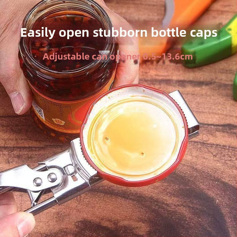 Nerezový multifunkčný prenášateľný otvárač na konzervy, poháre a uzávery fľaší s vysúvacím mechanizmom