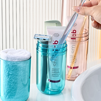 Putni set higijene od plastike: čašica za ispiranje usta, držač za četkicu i kutija za pohranu; prilagodljivo