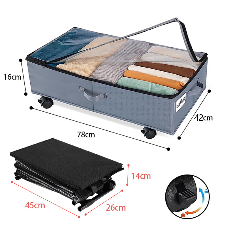Κιβώτιο αποθήκευσης κάτω από το κρεβάτι με ρόδες — πτυσσόμενο, χωρητικότητας 43 L, για αποθήκευση κάτω από το κρεβάτι, Oxford ύφασμα και μη υφασμένο ύφασμα