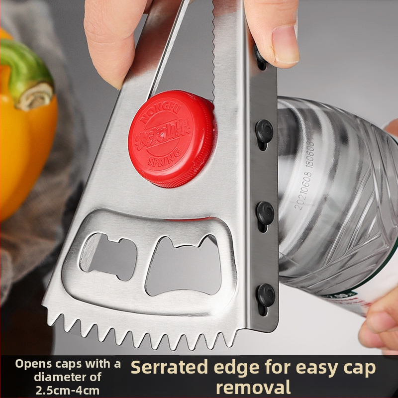 Viacúčelový otvárač na fľaše a poháre, otvárač na sklenené nádoby, otvárač na viečka a škrabka na rybie šupiny