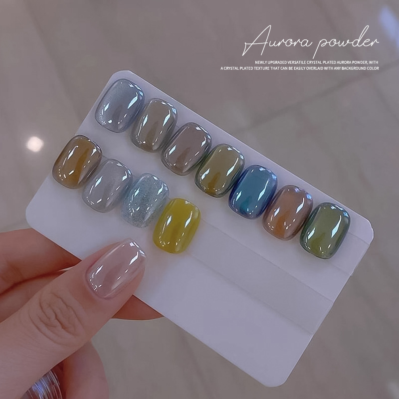 Köröm művészeti por, elektroplattált Aurora, tükrös felület, glitter, hold mintázat, Princess sorozat