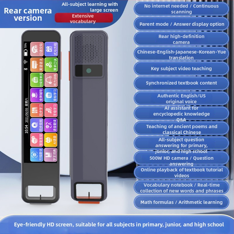 Pena de citire punctată pentru învățarea limbii engleze cu dicționar și traducere, model A22, 5V, baterie litiu reîncărcabilă, corp din plastic