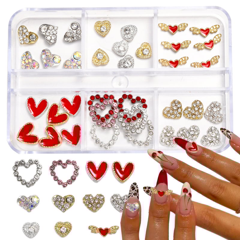 Комплект за маникюр – сърцевиден мотив, метал и сплав, кутия с 6 секции, стил лек лукс