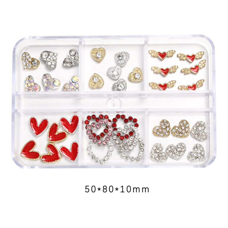 Комплект за маникюр – сърцевиден мотив, метал и сплав, кутия с 6 секции, стил лек лукс