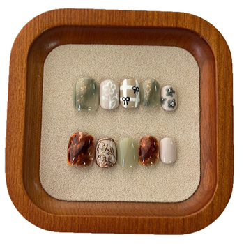 Ručni izrađeni nosivi umjetni nokti s 3D ručno oslikanim završetkom, uklonjivi; žene; uzorci: cvijeće, mašna, karirani uzorak; kod A1555