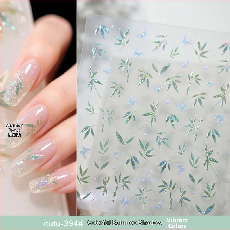 Лепенки за нокти със сянка бамбук, релефни 3D декоративни елементи, прост стил, подходящи за всички нокти