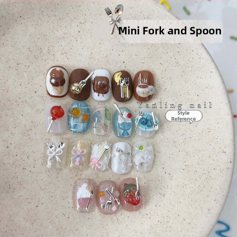 Yan ling марка, мини украса за нокти във форма на вилица и лъжица, пайети материал, модел верига, прост стил