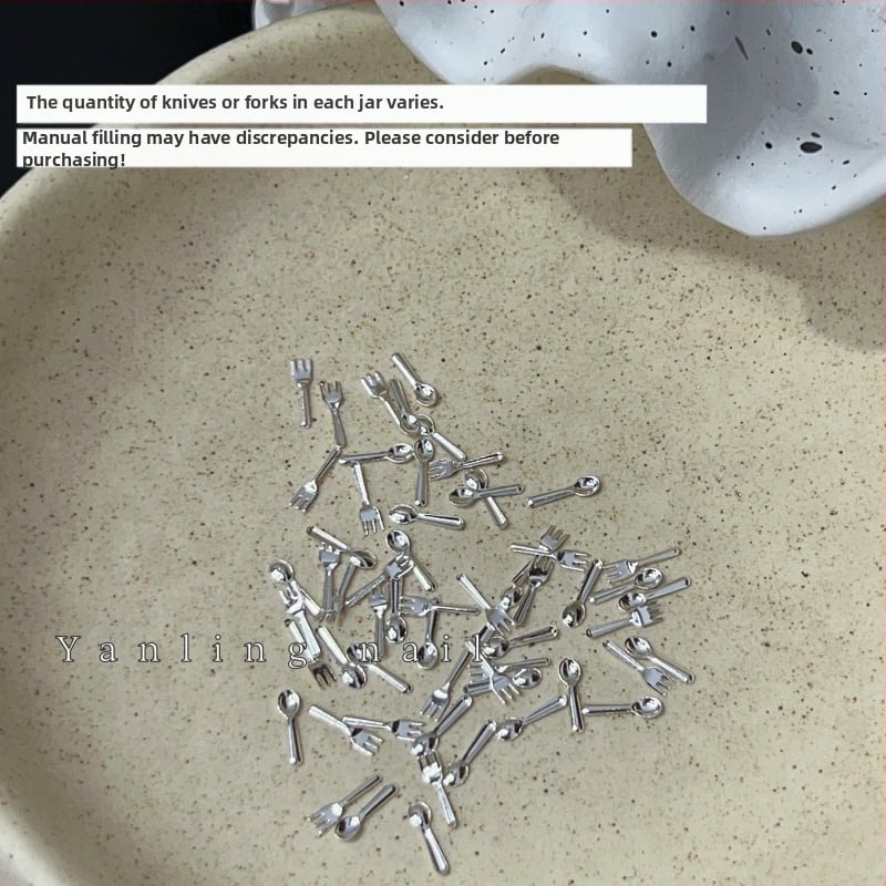 Yan ling марка, мини украса за нокти във форма на вилица и лъжица, пайети материал, модел верига, прост стил