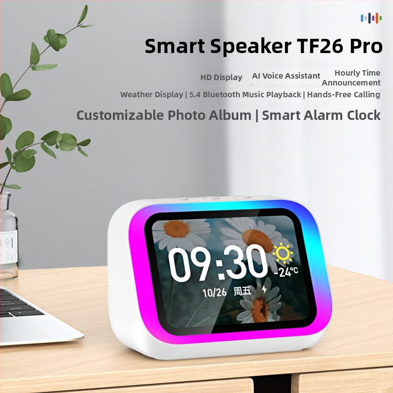 AI говорител с Hands-Free обаждания, възпроизвеждане на музика и будилник – Bluetooth 5.3, 5W, 500–800 mAh, 100 Hz–20 kHz, обхват 10 m