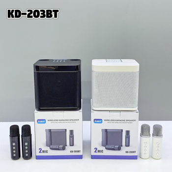 Bluetooth karaoke zvučnik s dva mikrofona — Bluetooth 5.3, 10W, ugrađena baterija 1200–2000 mAh, frekvencijski raspon 100 Hz–20 kHz, SNR ≥85 dB