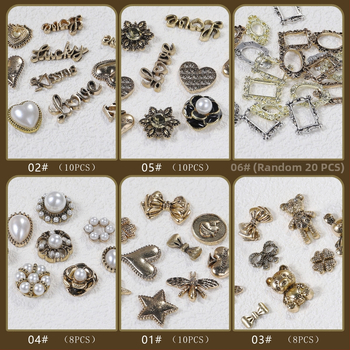 Ozdoby na nechty z zliatiny – retro štýl, medvedík, srdce, päťcípová hviezda, písmeno, mašlička; Materiál: zliatina; Séria: Alloy Series; Vzor: Láska; Štýl: Jednoduchý; Čistá hmotnosť: 13 g