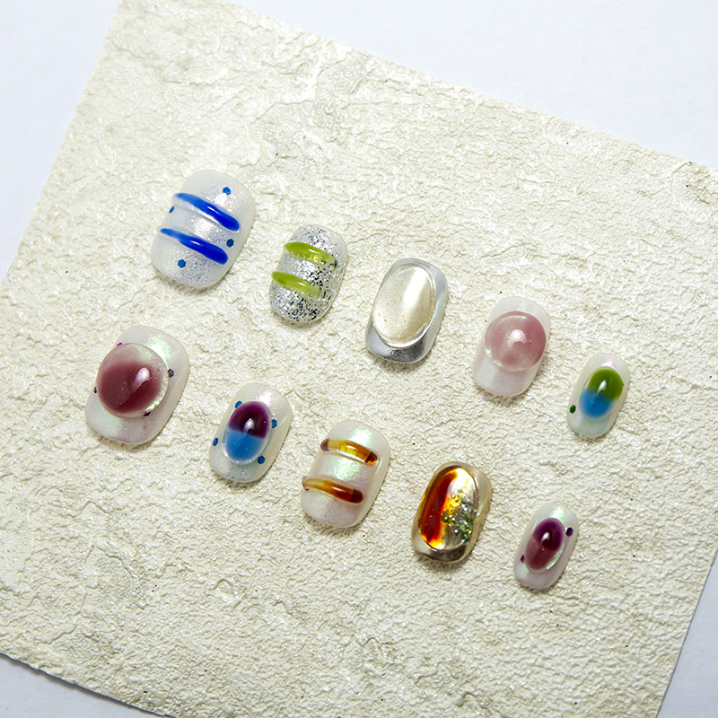 Изкуствени нокти за маникюр, ръчно изработени, сменяеми, карикатурен мотив с цветя, ултра тънки и без следи