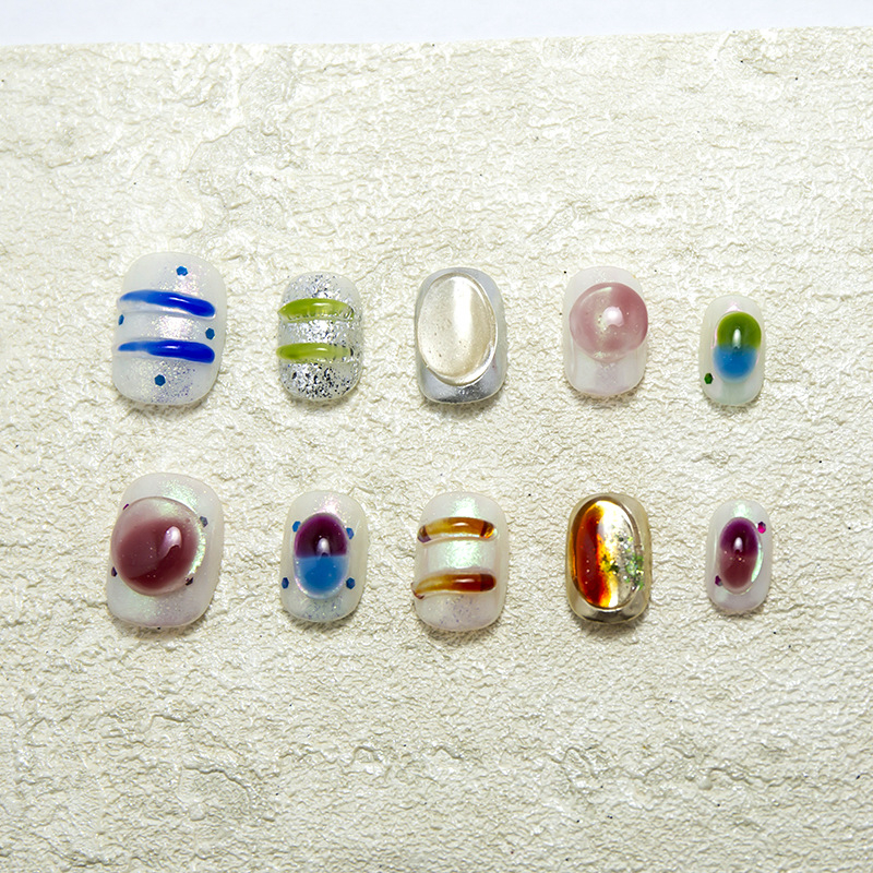 Изкуствени нокти за маникюр, ръчно изработени, сменяеми, карикатурен мотив с цветя, ултра тънки и без следи