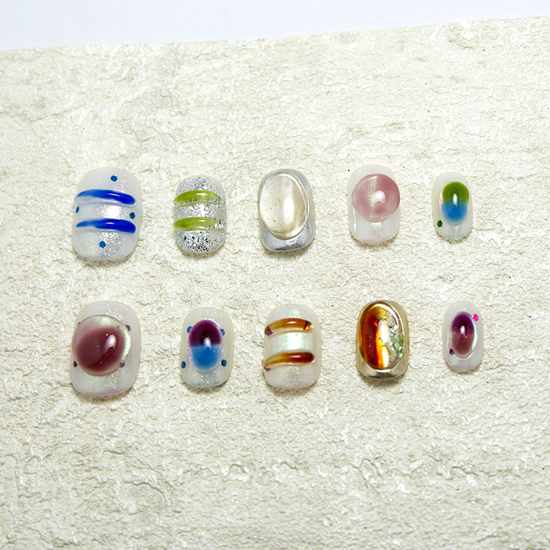 Изкуствени нокти за маникюр, ръчно изработени, сменяеми, карикатурен мотив с цветя, ултра тънки и без следи