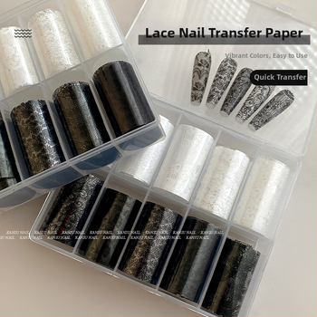 Маникюр трансферна хартия с дантелен модел и прорязана мрежа - самозалепваща, серия Princess, стил вдъхновен от Instagram