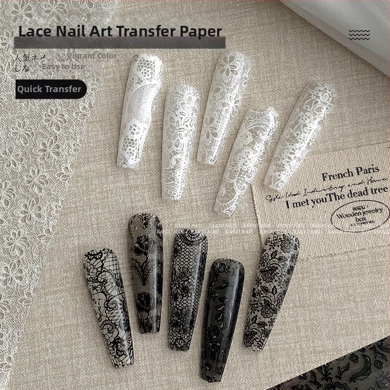 Маникюр трансферна хартия с дантелен модел и прорязана мрежа - самозалепваща, серия Princess, стил вдъхновен от Instagram