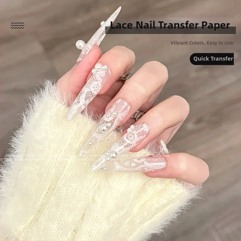 Маникюр трансферна хартия с дантелен модел и прорязана мрежа - самозалепваща, серия Princess, стил вдъхновен от Instagram