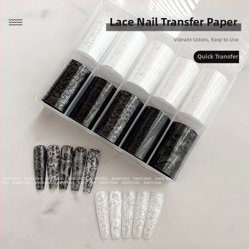 Маникюр трансферна хартия с дантелен модел и прорязана мрежа - самозалепваща, серия Princess, стил вдъхновен от Instagram